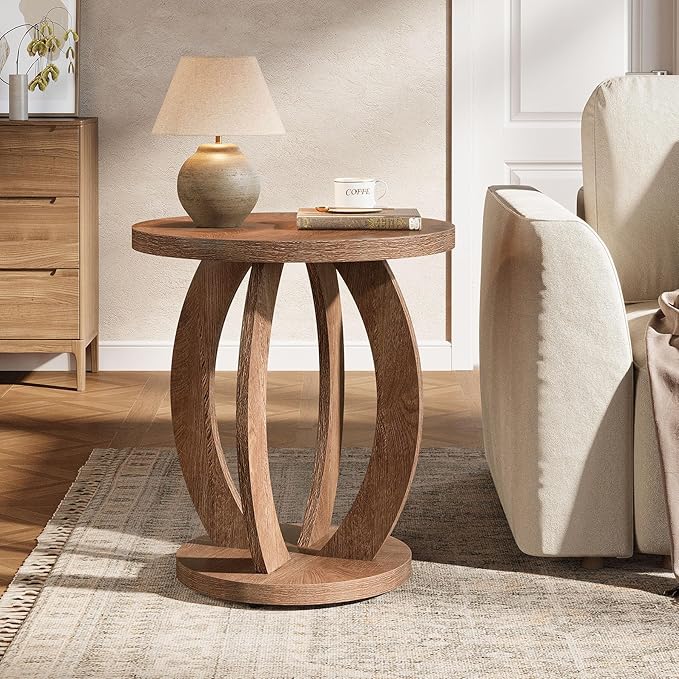 Tribesigns End Table, Round Side Table with Storage, Farmhouse Nightstand Bedside with Round Tabletop, Accent End Table for Living Room Bedroom Small Space, Wooden Accent Furniture (2, Brown)-Ruum Studio Home