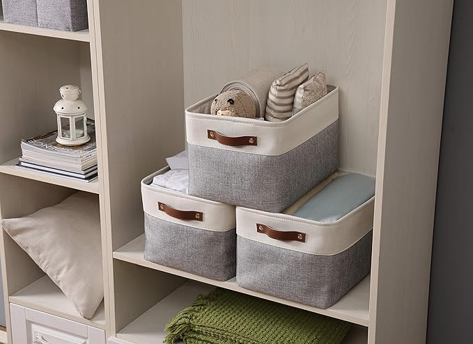 DECOMOMO Storage Baskets for Shelves - Fabric Closet Organizers and Storage Bins, Perfect Baskets for Organizing Closet Toys Nursery (Grey and White, XL - 4 Pack)-Ruum Studio Home