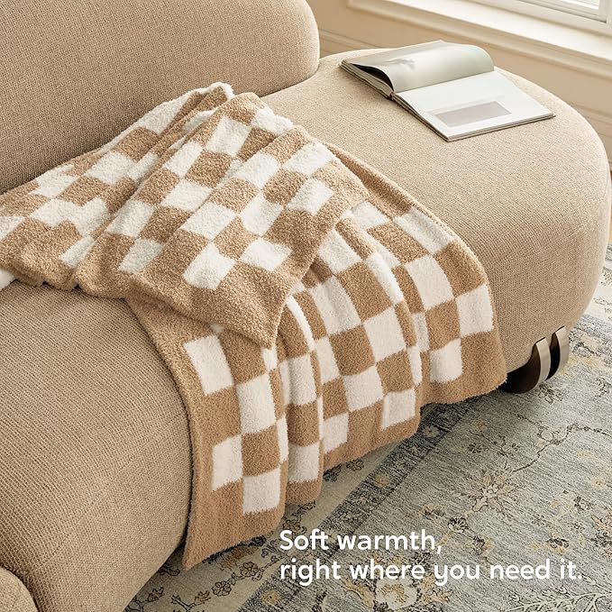 Joiedomi Throw Blanket for Couch Bed, Checkered Knitted Blankets Gifts for Women Mom Girls, Cozy Cute Soft Throw Home Room Decor Aesthetic for Women Mothers Birthday Gifts 50x70 Inches-Ruum Studio Home