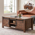 OKD 48" Farmhouse Lift Top Coffee Table with Sliding Barn Door,Rustic Center Table with Hidden Storage Compartment,Lifting Tabletop and Adjustable Shelf for Living Room,Office,Reclaimed Barnwood-Ruum Studio Home