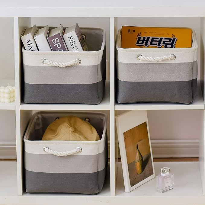 Large Storage Baskets for Shelves, Fabric Baskets for Organizing, Collapsible Storage Bins for Closet, Nursery, Clothes, Toys, Home & Office [3-Pack, Gray Gradient]-Ruum Studio Home