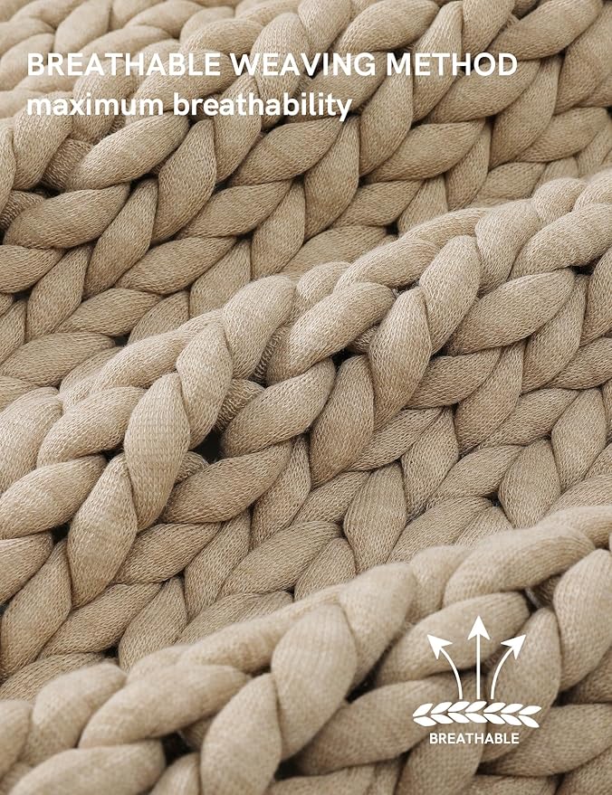 YnM Chunky Throw Blanket, Medium-Weight, Hand Knitted, Skin Friendly, Ventilated and Breathable, Machine Washable, Home Décor Piece for Couch, Sofa and Bed (Beige, 60x80 Inch)-Ruum Studio Home