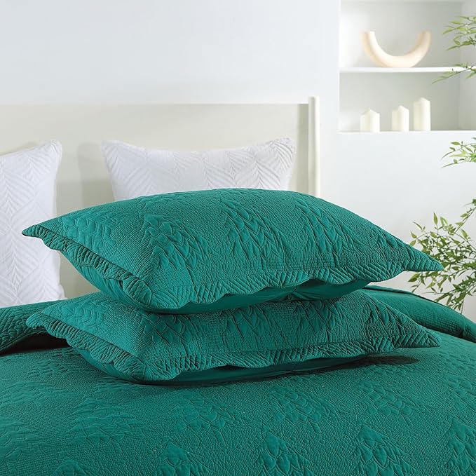 MarCielo 3-Piece Christmas Quilt 100% Cotton Oversized Bedspread Lightweight Coverlet Embroidery Christmas Tree Pattern Bedding Set(TC Emerald, Oversized King (118"x106"))-Ruum Studio Home