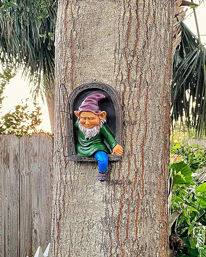 Elenon Gnome Tree Faces Garden Decor, 13inch Elf Out The Window Statue Outdoor Decorations, Tree Hugger Fairy Whimsical Peeker Sculpture Yard Patio Art-Ruum Studio Home