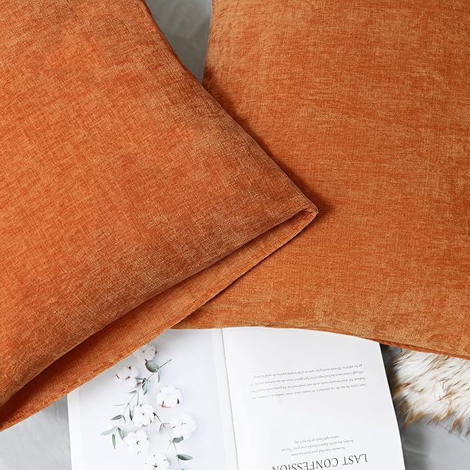 CaliTime Fall Throw Pillow Covers Decorative 20 X 26 Inches Pack of 2 Cozy Chenille Standard Pillow Shams Cases for Couch Sofa Bed Living Room Home Burnt Orange-Ruum Studio Home