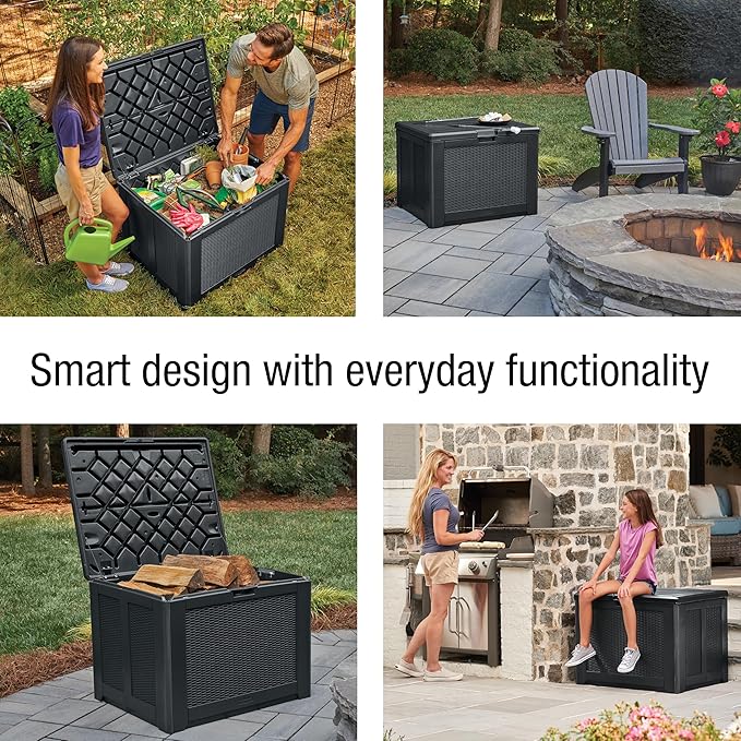 Rubbermaid Medium Resin Outdoor Storage Deck Box (74 Gal), Weather Resistant, Black, Deck Organization for Home/Backyard/Pool Chemicals/Toys/Garden Tools/Porch/Patio Cushions-Ruum Studio Home