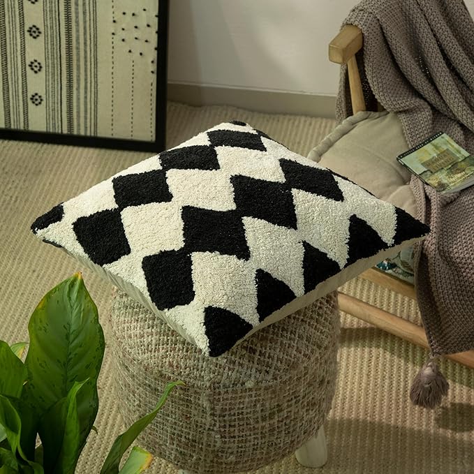 Tufted Boho Pillow Covers 18X18 Inch Throw Pillow Covers Decorative Cushion Cover Exquisitely Crafted with Hand-Finished Tuft Farmhouse Pillow Case for Couch Sofa Bed Living Room Bedroom-Ruum Studio Home