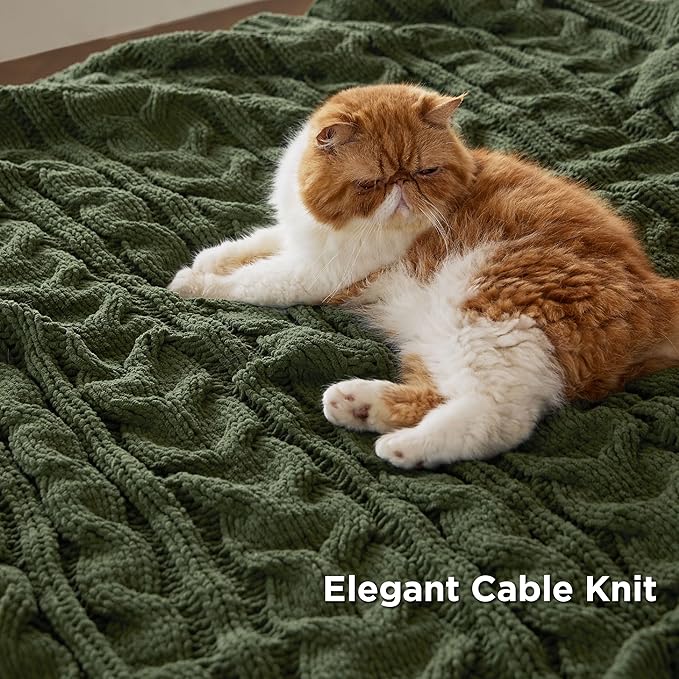Bedsure Cable Knit Throw Blanket for Couch Bed - Breathable Chenille Chunky Knit Throw Blanket for Decorative Gift, GentleSoft Cozy and Warm for Winter and All Seasons, Green, 50x60 Inches-Ruum Studio Home