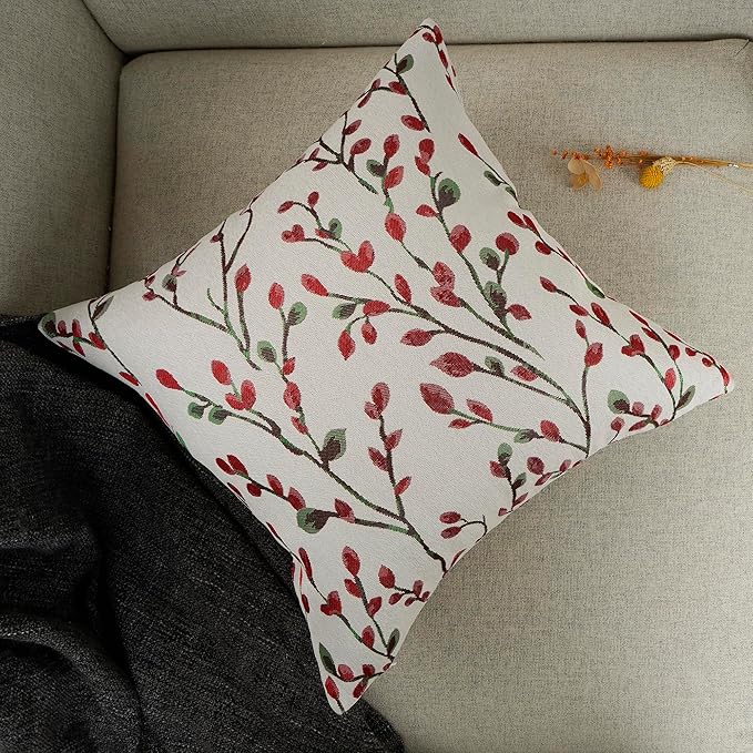 YOUR SMILE Christmas Red Classical Embroidery Jacquard Teal Leaf Pattern Square Decorative Throw Pillow Case Cushion Cover 18 x 18 inch-Ruum Studio Home