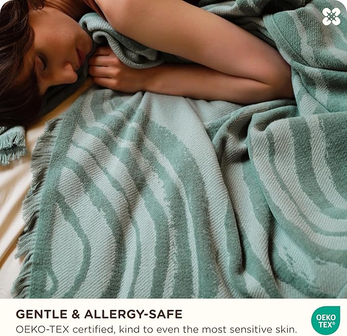 Bedsure 100% Cotton Throw Blanket for Couch - Chenille Woven Textured Blanket Gifts for Women, Cozy and Soft for All Seasons, Home Decor Boho Throw for Bed, Sofa, Aqua Gray, 50x60 Inches-Ruum Studio Home