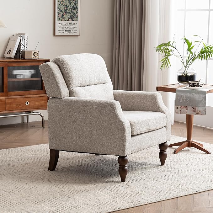Kidol & Shellder Oatmeal Oversized Accent Chair for Living Room Set of 2 Modern Reading Chair with Back Wide Upholstered Comfy Single Sofa Chair Bedroom Lounge Side Corner Boucle Fabric Armchair-Ruum Studio Home