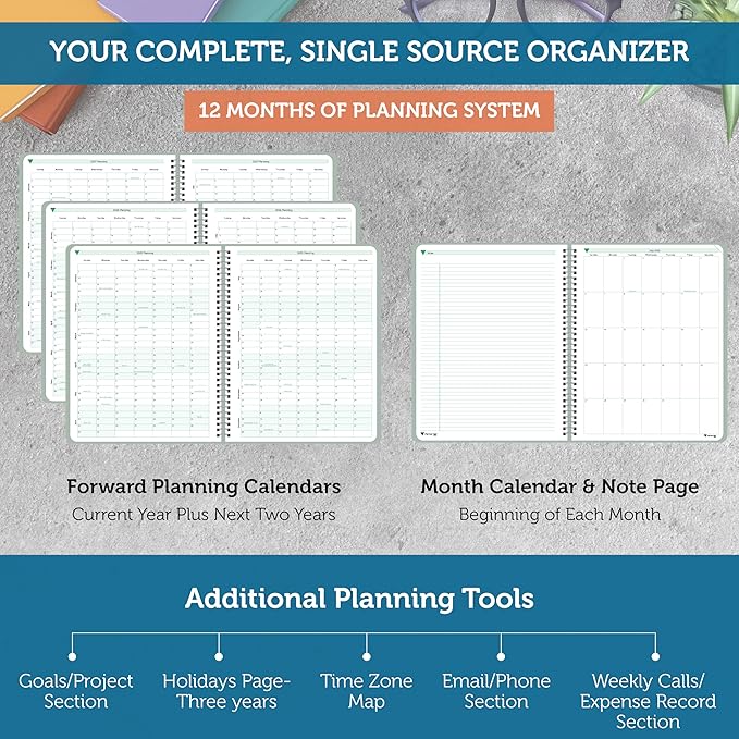 Planner Pad Spiral Bound 3-Tier Funnel Down 12 Month Organizer, July 2025 – June 2026 / Academic Year, Greenish Grey Cover/Soft Green Ink, 8 1/2" x 11"-Ruum Studio Home