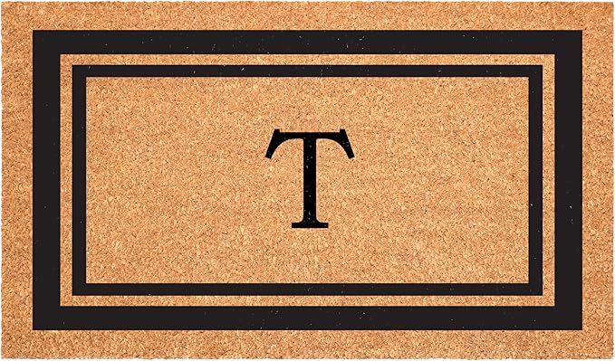 Calloway Mills 152962436T Black Border 24" x 36" Monogram Doormat, (Letter T)-Ruum Studio Home