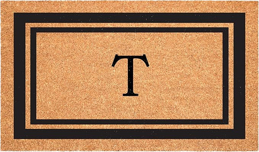 Calloway Mills 152962436T Black Border 24" x 36" Monogram Doormat, (Letter T)-Ruum Studio Home