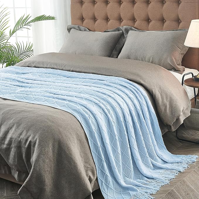 inhand Knitted Throw Blanket for Couch and Bed, Soft Living Room Home Decor Knitted Blanket with Tassel, Outdoor Lightweight Breathable Summer Blanket, Farmhouse Warm Woven Decorative, 50"x60"-Ruum Studio Home
