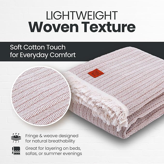 Gold Case Throw Blanket for Bed – 100% Recycled Turkish Cotton Bed Blanket – Decorative Throw Cotton Blankets for Living Room & Bedroom – Woven Twin Blankets – Vintage Beige – 71x90-Ruum Studio Home