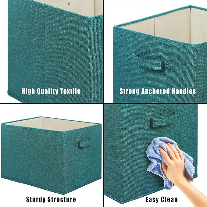 SIMPLE HOUSEWARE 15 x 13 Inch Collapsible Fabric Storage Bin with Handles, 2 Pack, Turquoise-Ruum Studio Home