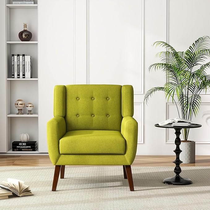 UIXE Accent Chair, Modern Upholstered Armchair in Fabric for Living Room, Comfy Club Arm Chairs Single Sofa Button Tufted Bedroom Reading Seat - Green-Ruum Studio Home