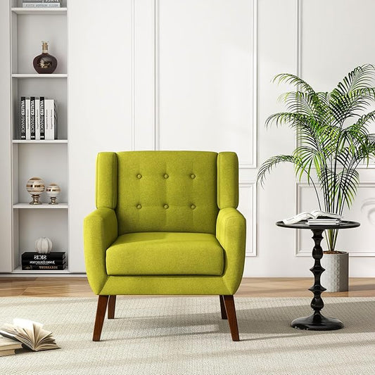 UIXE Accent Chair, Modern Upholstered Armchair in Fabric for Living Room, Comfy Club Arm Chairs Single Sofa Button Tufted Bedroom Reading Seat - Green-Ruum Studio Home