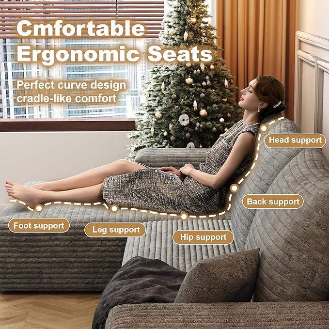 108" Sectional Couches for Living Room Modern Modular Sofa with L-Shape Couchs Upholstered Boneless Couch Deep Seat Sectional Couch with Chaise (Grey, Left Facing Chaise+2Seaters)-Ruum Studio Home