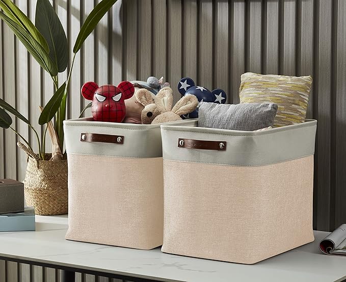 DECOMOMO Extra Large Storage Baskets 54.5L Fabric Storage Bins for Organizing Linen Closet, Toys, Nursery (Beige and White, XXXL - 3 pack)-Ruum Studio Home