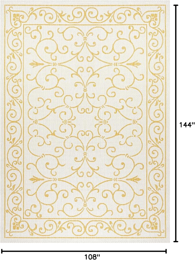 JONATHAN Y Vintage Filigree Indoor Outdoor Area Rug 9X12 Cream/Yellow, Charleston Textured Weave for Backyard, Patio, Porch, Easy-Cleaning, High Traffic, Pet-Friendly, Non-Shedding (SMB106M-9)-Ruum Studio Home