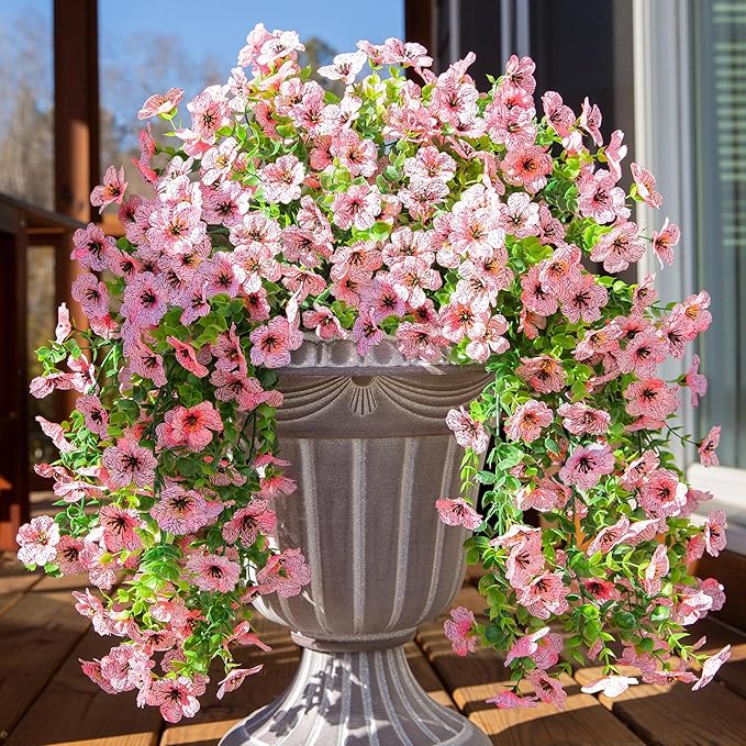 Artificial Faux Outdoor Outside Flowers Plants, 2 PCS Fake Silk UV Resistant Look Real Pink Daisy Trailing Vines for Front Door Porch Planter Urn Patio Balcony Decoration-Ruum Studio Home