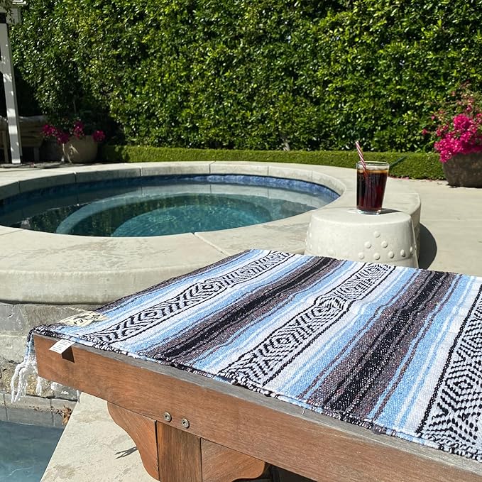 Del Mex Classic Mexican Blanket, Large Authentic Woven Falsa Throw (70"x50"), Artisan Southwest Décor for Beach, Yoga, Outdoors (Light Blue)-Ruum Studio Home