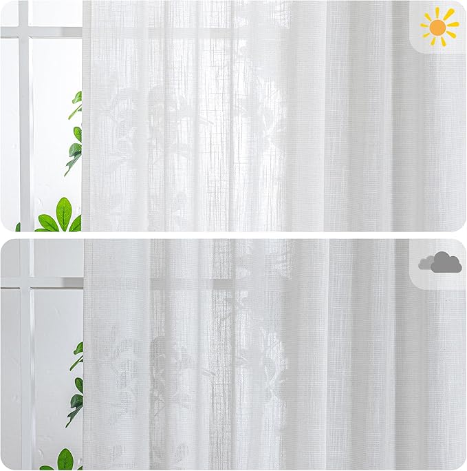 MYSKY HOME Natural Linen White Curtains 84 Inches Long, Semi Sheer Soft Cotton Window Drapes Set for Living Room Back Tab Elegant Cute Look Country Bedroom Curtains, 100" x 84", Beige, Pack-1-Ruum Studio Home