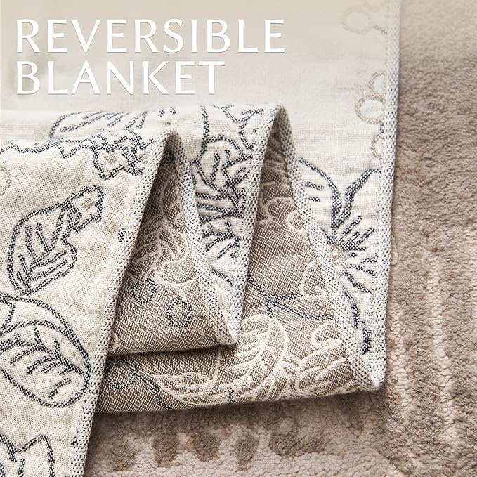 jinchan Boho Floral 100% Cotton Blanket 4-Layer Throw Blanket with Tassel Grey and White Flower Butterfly Soft Luxury Rustic Farmhouse Decor Blanket for Couch Bed 80x90 inch All Season Gift for Women-Ruum Studio Home