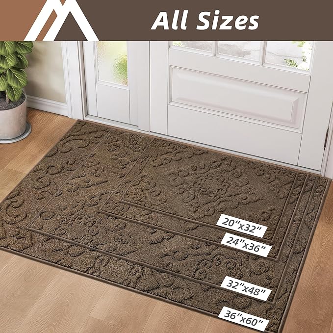 COSY HOMEER-Door-Mat-Non-Slip-Entryway-Rug 20”x32” Absorbent Welcome Mats Washable Dirt Trapper Door Mat Entrance Floor Mats for Front Back Doormats and Wet Shoes,Brown-Ruum Studio Home