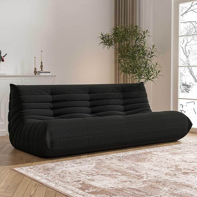 Big Bean Bag Chairs for Adults, 3 Seater Large Bean Bag Chair Sofa, Fireside Chair Lazy Sofa Chair with High Density Comfortable Foam, Modern Bean Bag for Living Room, Bedroom, Office (Black)-Ruum Studio Home