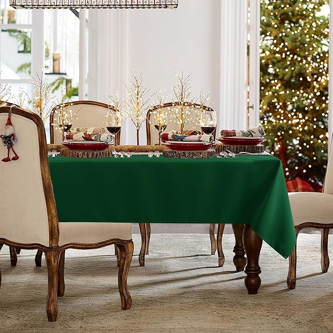 sancua Rectangle Tablecloth - 70 x 90 Inch - Stain and Wrinkle Resistant Washable Polyester Table Cloth, Decorative Fabric Table Cover for Dining Tables, Buffet Parties and Christmas, Hunter Green-Ruum Studio Home