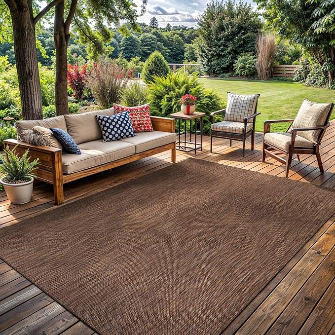 Washable Indoor Outdoor Rug Weather Resistant Carpet Modern Solid for Porch Deck Balcony Backyard Patio Rug 5x7 Gold Brown-Ruum Studio Home
