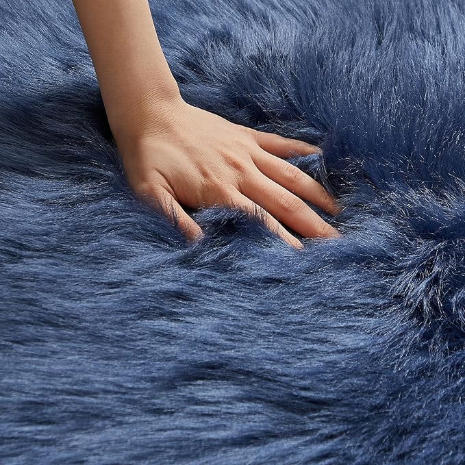 AMTOVO Faux Fur Rug, Dark Blue Area Rug, Fluffy Sheepskin Rug, Fuzzy Ultra Soft 2 x 4 ft Shag Rugs for Bedroom Sofa Throw Cushion Room Decor, Sheepskin-Ruum Studio Home