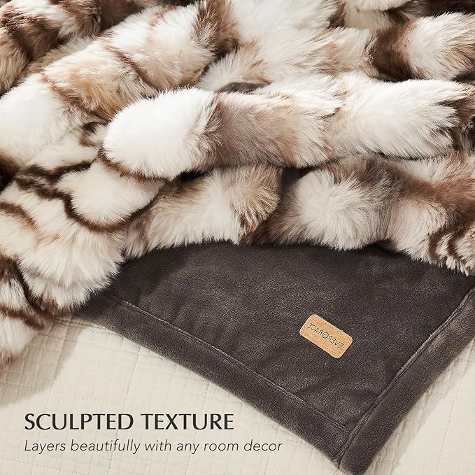 EVERGRACE Ultra Soft Luxury Fluffy Ridgeline Faux Rabbit Fur Throw Blanket, Thick Warm Bubble Throw for Bed, Cozy Plush Reversible Blankets for Couch, Chair, Sofa, Beige & Gray, 60x80 Inches, 870 GSM-Ruum Studio Home
