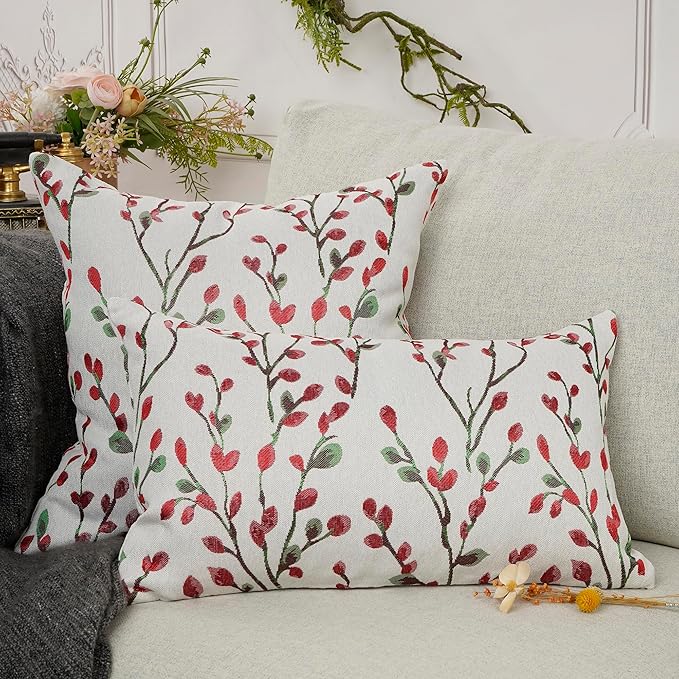 YOUR SMILE Christmas Red Classical Embroidery Jacquard Teal Leaf Pattern Square Decorative Throw Pillow Case Cushion Cover 18 x 18 inch-Ruum Studio Home