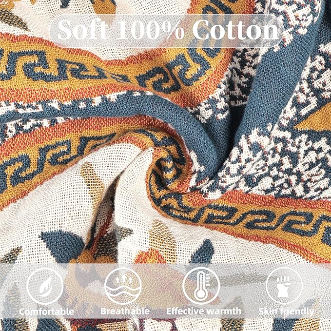 Boho Throw Blanket for Bed - 100% Pure Cotton Ultra Soft Rustic Quilt - Farmhouse Decor Bed Blankets, All Season Rustic Throw for Sofa Couch Chair(60"×80", Floral)-Ruum Studio Home