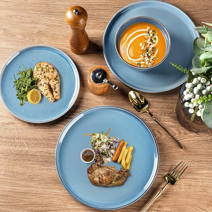 GBHOME Ceramic Dinnerware Sets for 4, 12 Pieces Stoneware Plates and Bowls Sets, Reactive Glaze Dishes -Scratch Resistant, Dishwasher&Microwave Safe-Alaskan Blue-Ruum Studio Home