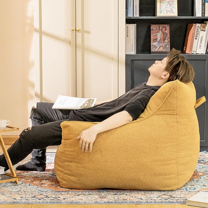 Bean Bag Chair for Adults, Comfy Tufted Bean Bag Chair Sofa with Armrests, Lazy Beanbag Chair with Foam Filler Stuffed Bean Bag Couch Sofa for Reading in Bedroom, Living Room and Dorms-Ruum Studio Home