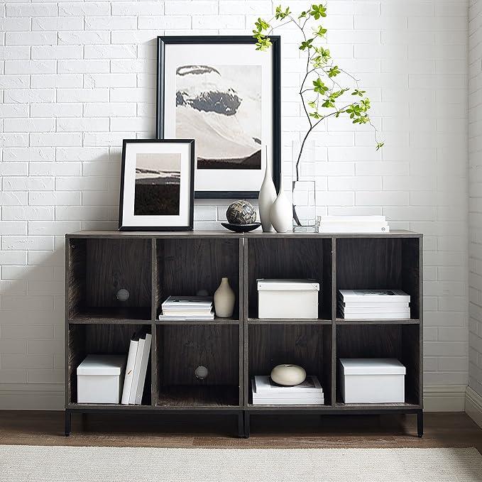 Crosley Furniture Jacobsen 2-Piece Vinyl Record Storage Cube Bookcase Set and Record Player Stand, Brown Ash-Ruum Studio Home