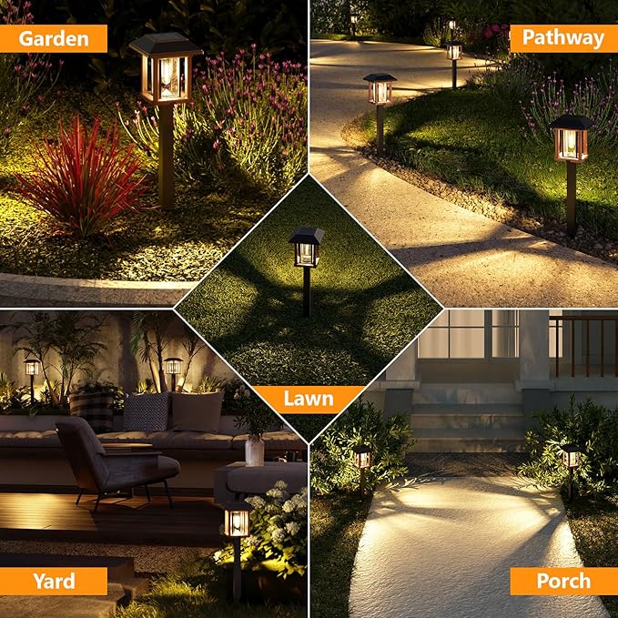 XMCOSY+ Solar Lights Outdoor Waterproof IP65, 25 LM Garden Light for Yard Pathway, Dual-Tone LED Lights with Seed Glass Metal, Solar Powered Landscape Walkway Pathway Decor Lighting (Warm White)-Ruum Studio Home