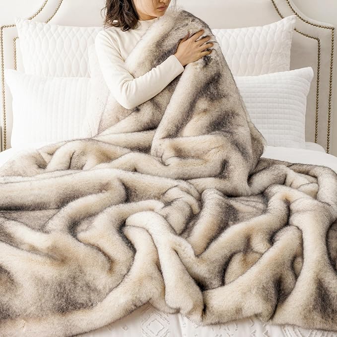 BATTILO HOME Luxury Fluffy Faux Fur Throw Blanket, Cozy Warm Fur Blanket for Couch Sofa, Plush Fuzzy Fur Throws with Long Pile & Brushed Tips, 60"x80"-Ruum Studio Home