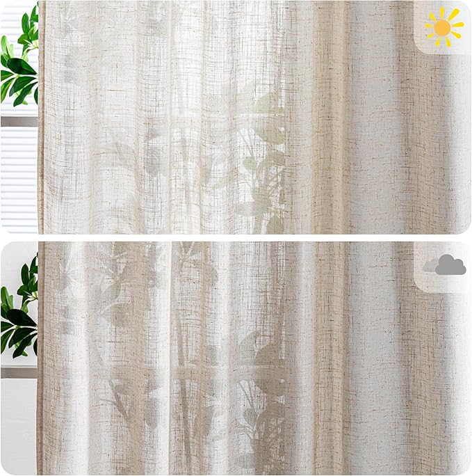MYSKY HOME Country Curtains for Sliding Glass Door, Back Tab Semi Sheer Curtain Panels Extra Long Floor Length Drapes 108 Inches for Living Room Linen Texture Soft Touch, 100x108 Inch, Linen, 1 Piece-Ruum Studio Home