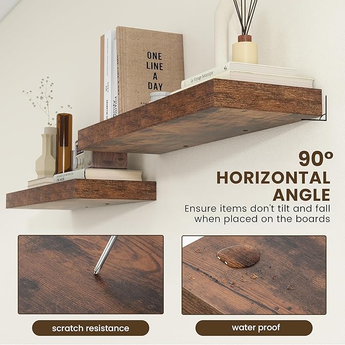 Deep Floating Shelves, 12 Inch Deep Rustic Floating Shelves for Wall Set of 2, 36W x 12D Large Wood Shelves for Living Room Bathroom Laundry Room Bedroom Kitchen Home Office - Rustic Brown-Ruum Studio Home