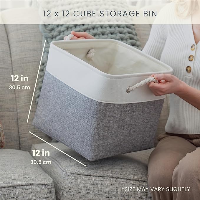 OrganiHaus 12x12 Cube Storage Bins 4 Pack, Foldable Cube Storage Organizer w/ Rope Handles, Collapsible Fabric Bins for Toys, Clothes & Closet Organization, Fabric Square Baskets - Off-White-Ruum Studio Home