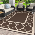 GENIMO 9' x 12' Outdoor Rug Waterproof for Patio Decor, Foldable Reversible Plastic Straw Area Rugs Mat for Camper, Outside Carpet for Rv, Deck, Porch, Picnic, Beach, Balcony, Coffee & Beige-Ruum Studio Home