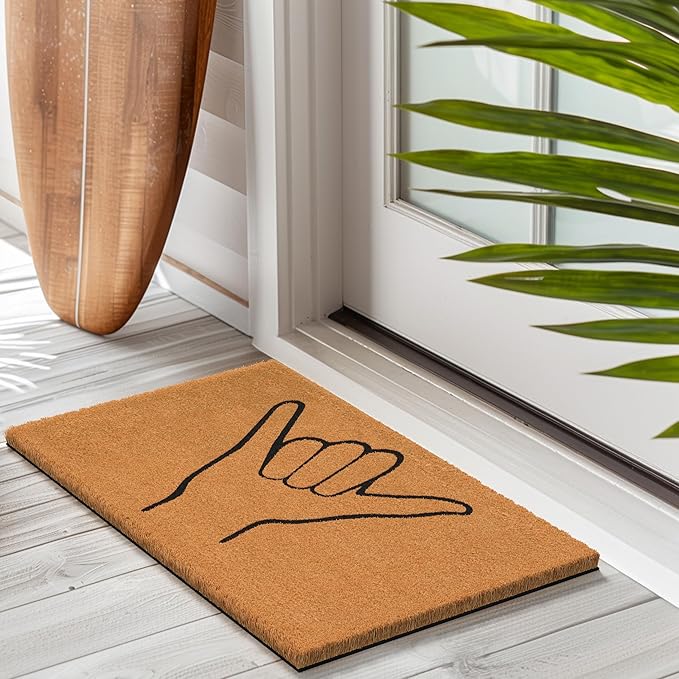 Barnyard Designs Natural Coco Coir Heavy Duty Backing Doormat - Large Cute Non-Slip Front Door Welcome Mat for Outside Entrance or Porch Entry, Brown (17x30, Shaka)-Ruum Studio Home