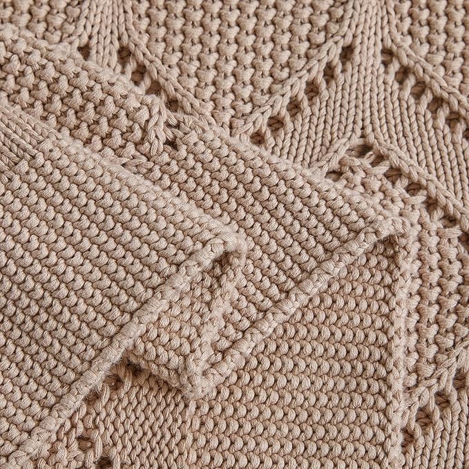 Longhui bedding Chunky Cotton Knit Throw Blanket for Couch, Sofa, Bed, or Chair, Decorative Breathable Fall Cable Knit Blanket 60 x 80 Inches, Pink Rose-Ruum Studio Home