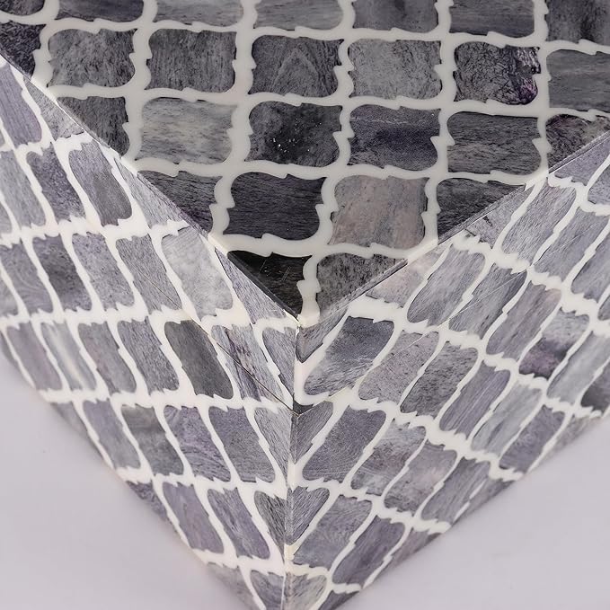 Handicrafts Home Handmade Moroccan Pattern Inspired Decorative Box - Large Storage Organizer for Neck Chains, Watches, Memory Keepsakes - Boho Style Treasure Box, Multipurpose Gift - Grey, 10x5x5-Ruum Studio Home